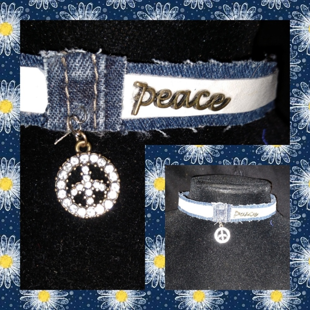 Distressed Denim & White Leather choker